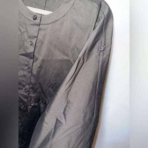 Theory Black Peplum Style 3/4 Sleeve Button Down peasant Top Size Medium EUC - Picture 5 of 8